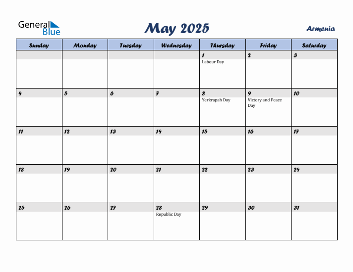 May 2025 Calendar with Holidays in Armenia