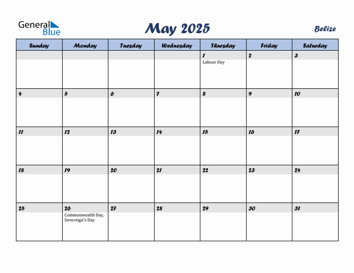 May 2025 Calendar with Holidays in Belize