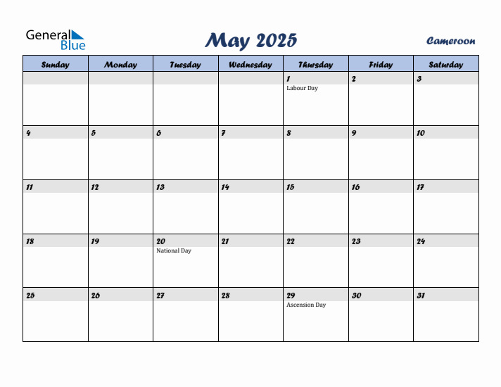 May 2025 Calendar with Holidays in Cameroon
