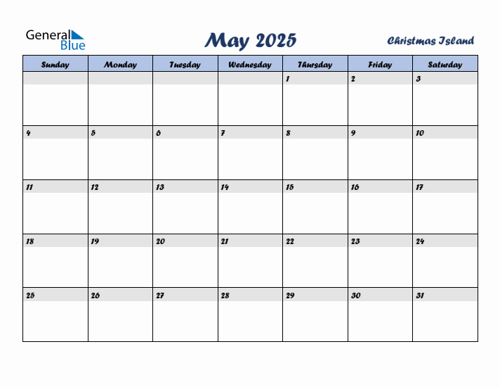 May 2025 Calendar with Holidays in Christmas Island
