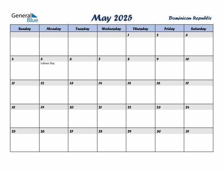 May 2025 Calendar with Holidays in Dominican Republic