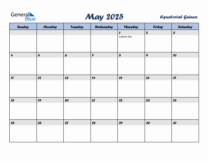 May 2025 Calendar with Holidays in Equatorial Guinea