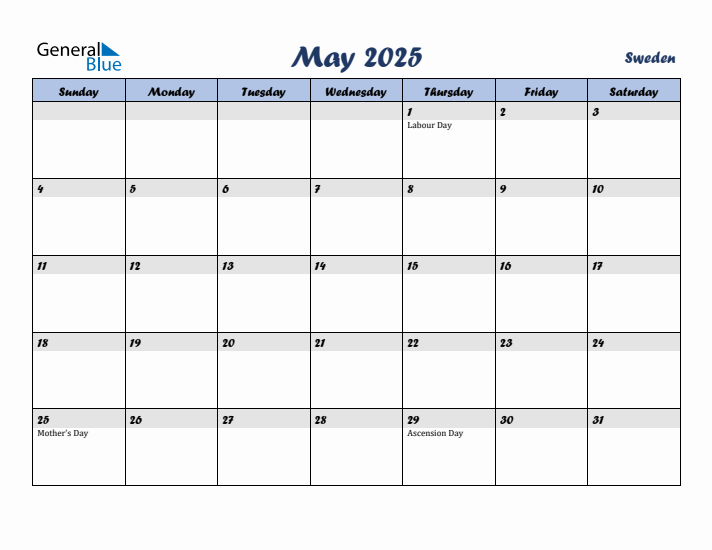 May 2025 Calendar with Holidays in Sweden