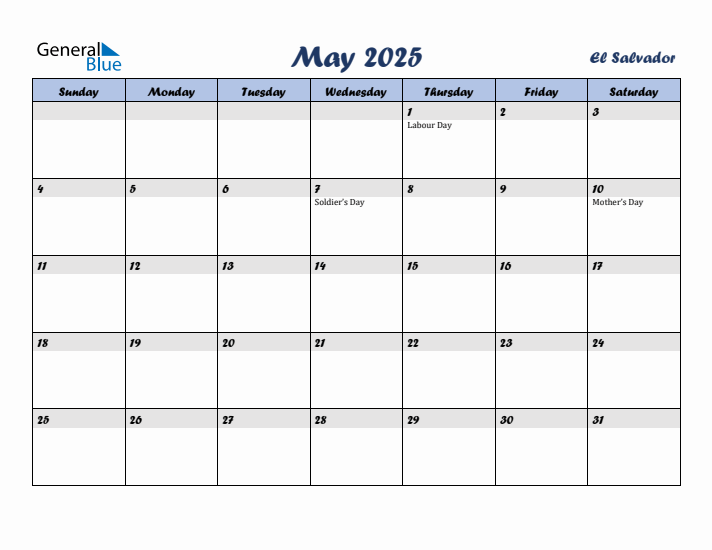 May 2025 Calendar with Holidays in El Salvador