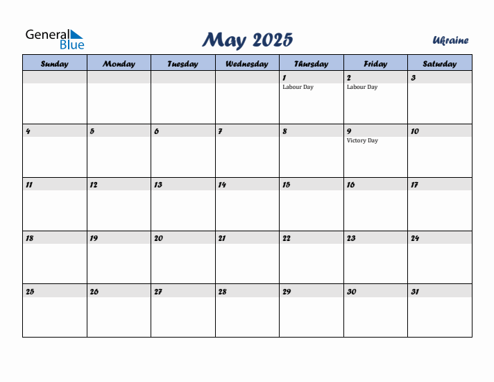 May 2025 Calendar with Holidays in Ukraine