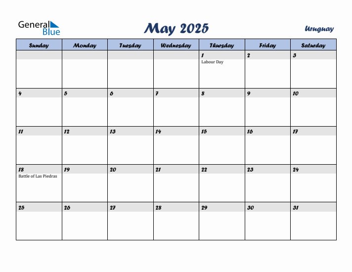 May 2025 Calendar with Holidays in Uruguay
