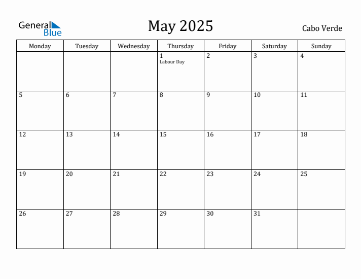 May 2025 Calendar Cabo Verde