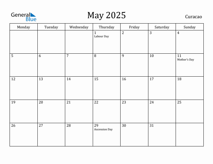 May 2025 Calendar Curacao