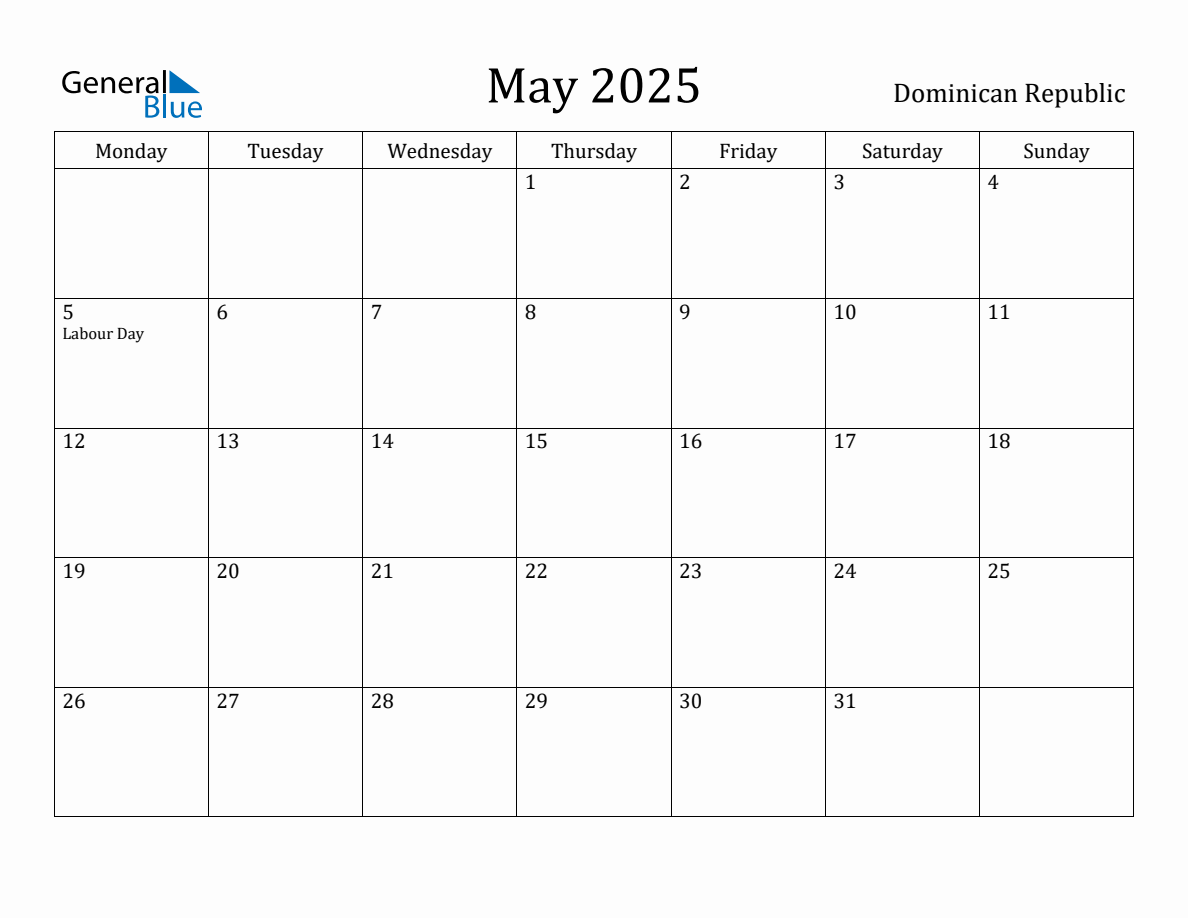 May 2025 Dominican Republic Monthly Calendar with Holidays