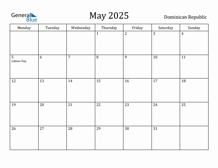 May 2025 Calendar Dominican Republic
