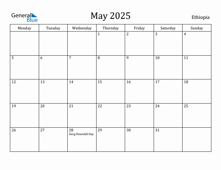 May 2025 Calendar Ethiopia