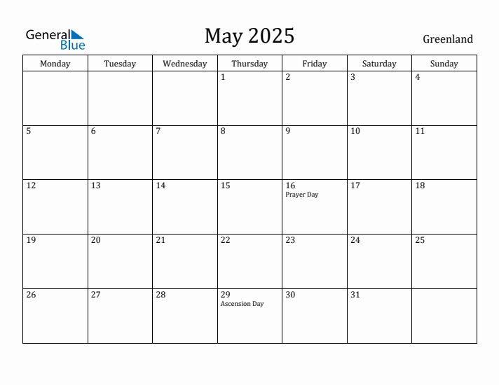 May 2025 Calendar Greenland