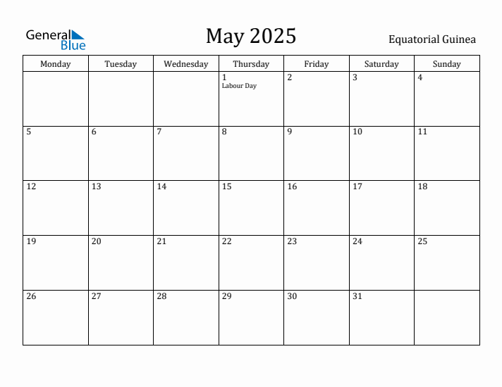 May 2025 Calendar Equatorial Guinea
