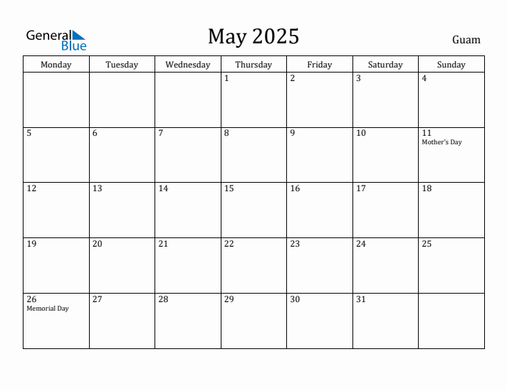 May 2025 Calendar Guam