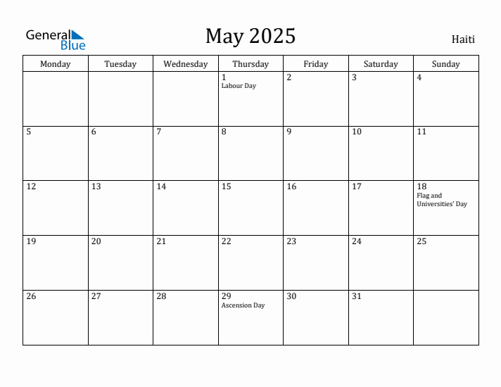 May 2025 Calendar Haiti