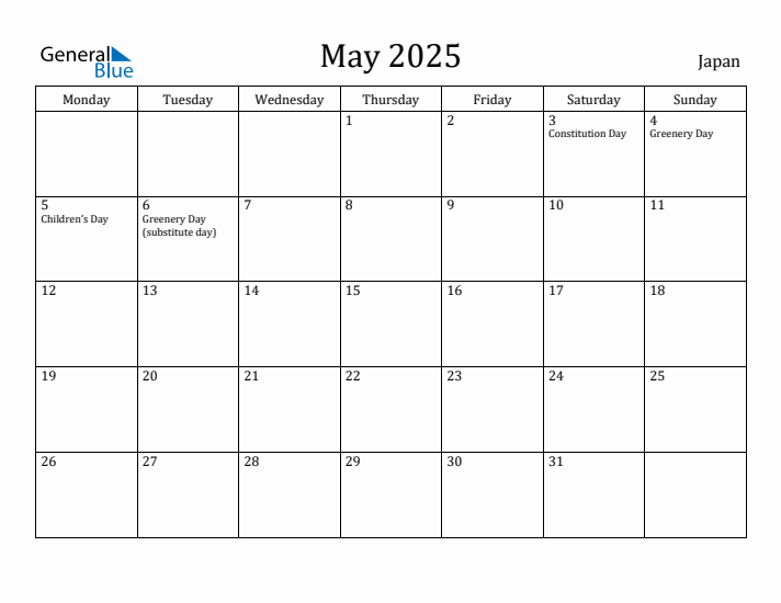 May 2025 Calendar Japan