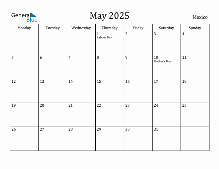 May 2025 Calendar Mexico