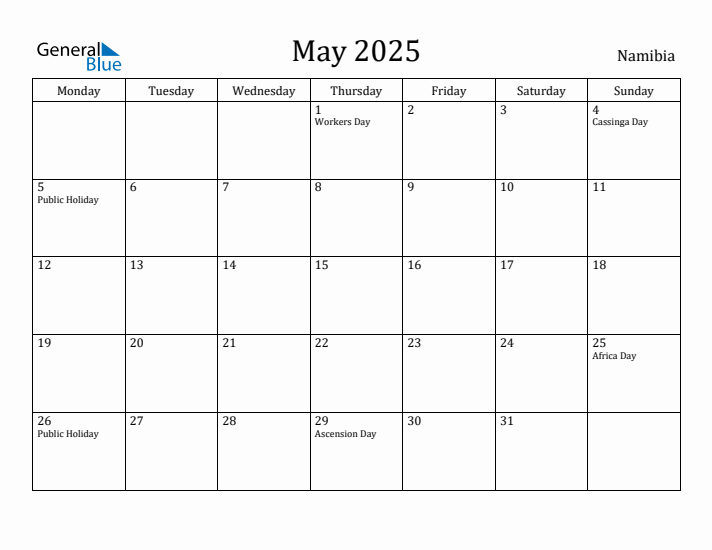 May 2025 Calendar Namibia
