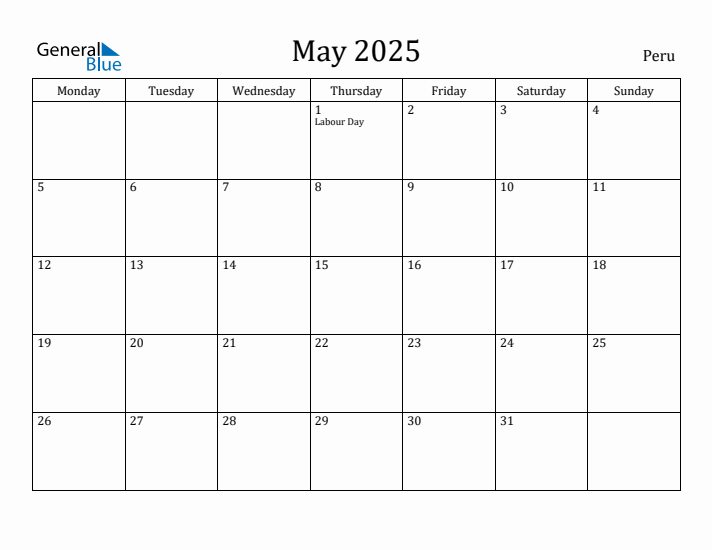 May 2025 Calendar Peru