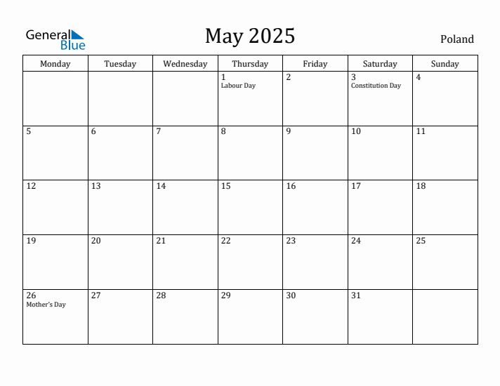 May 2025 Calendar Poland