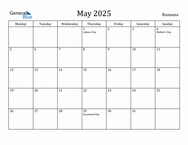 May 2025 Calendar Romania