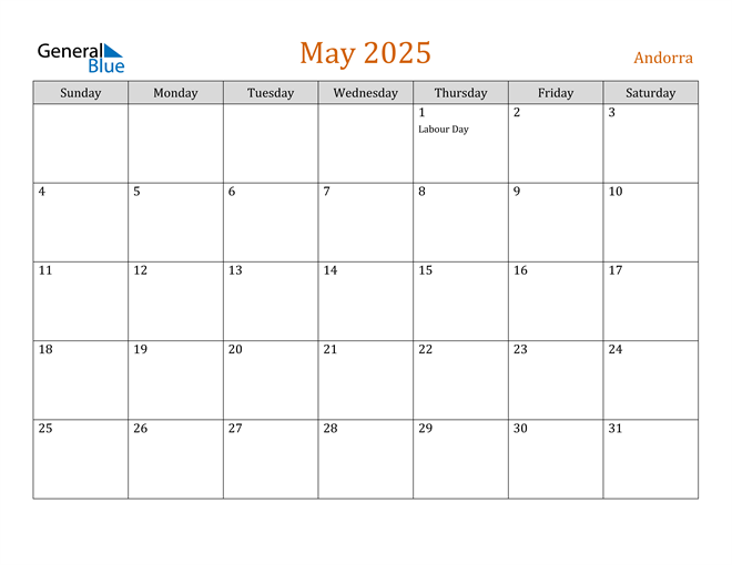 Andorra May 2025 Calendar with Holidays