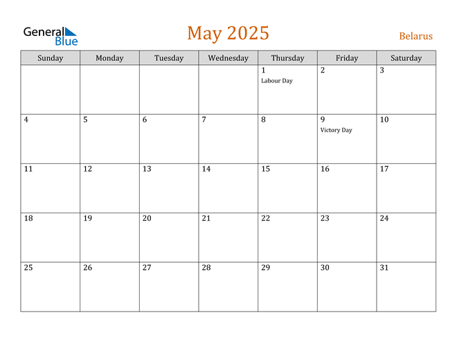 May 2025 Calendar with Belarus Holidays