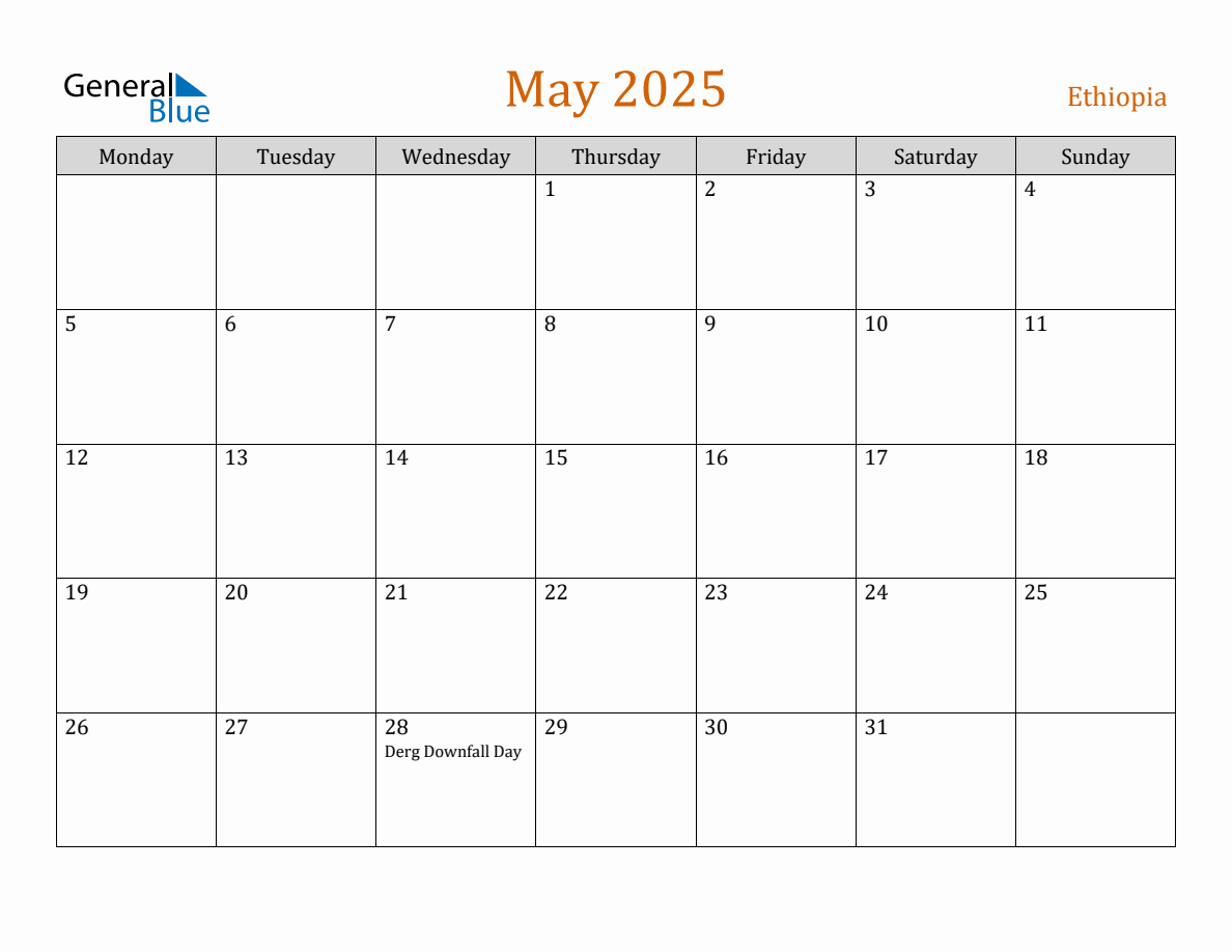 Free May 2025 Ethiopia Calendar