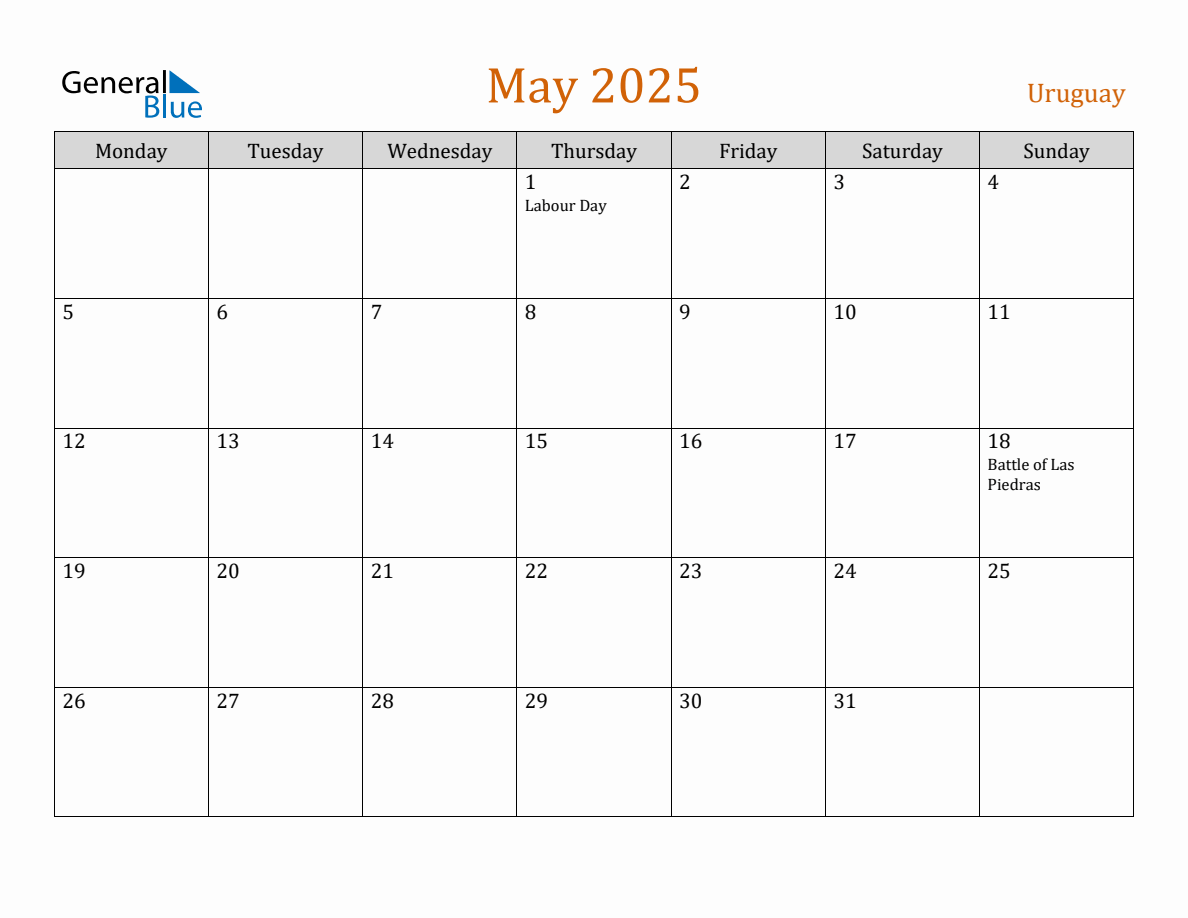 Free May 2025 Uruguay Calendar