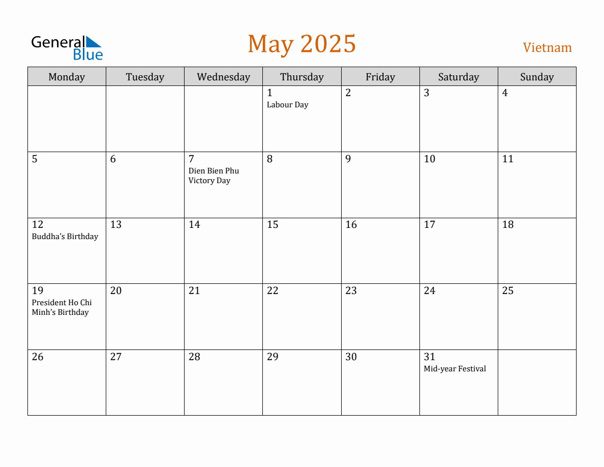 Free May 2025 Vietnam Calendar