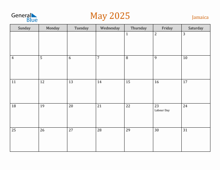 Free May 2025 Jamaica Calendar