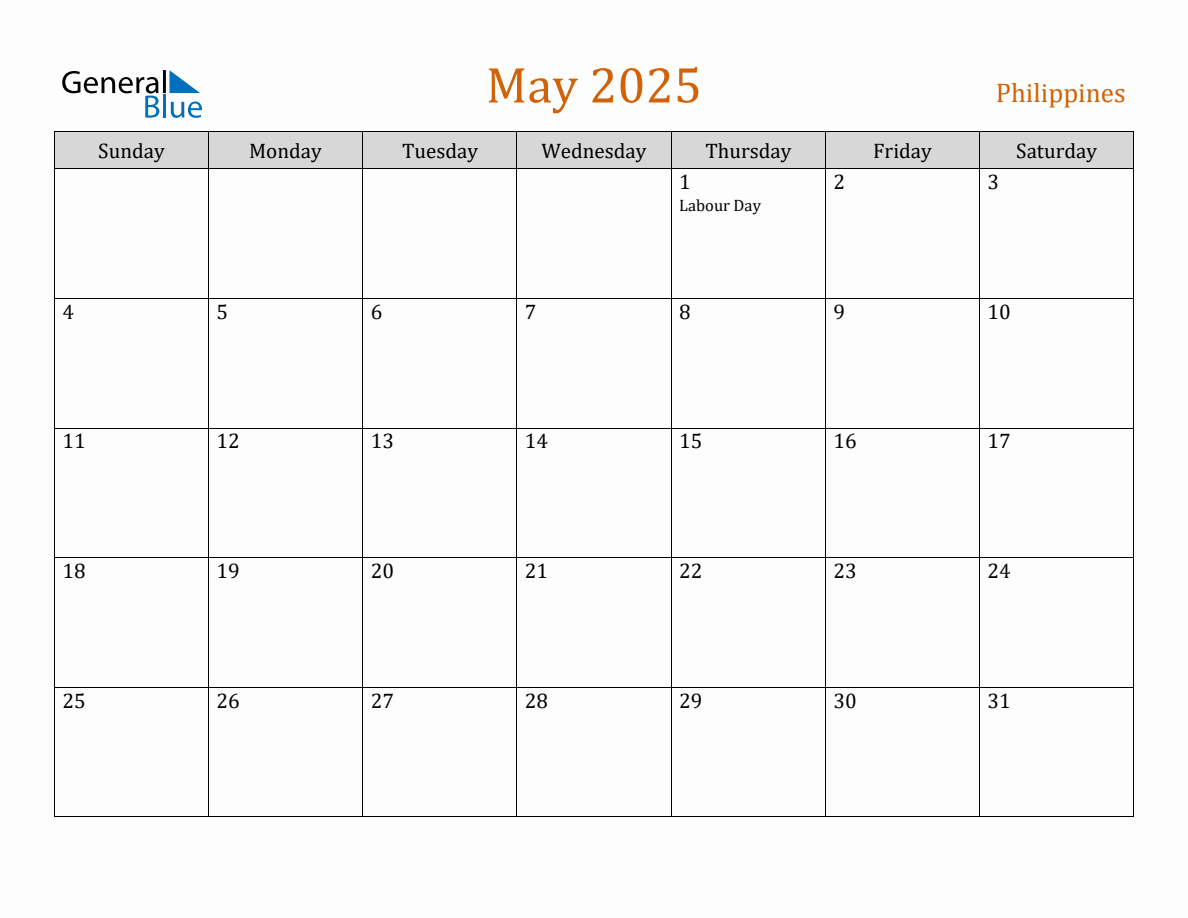 Free May 2025 Philippines Calendar
