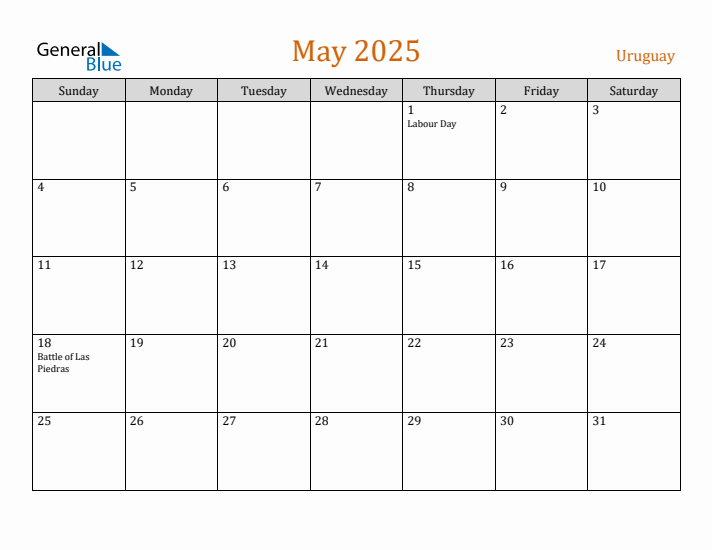 May 2025 Holiday Calendar with Sunday Start