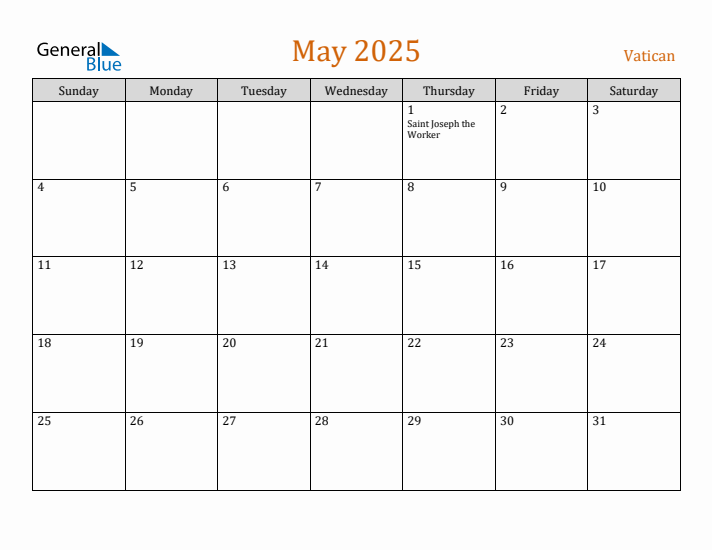 Free May 2025 Vatican Calendar