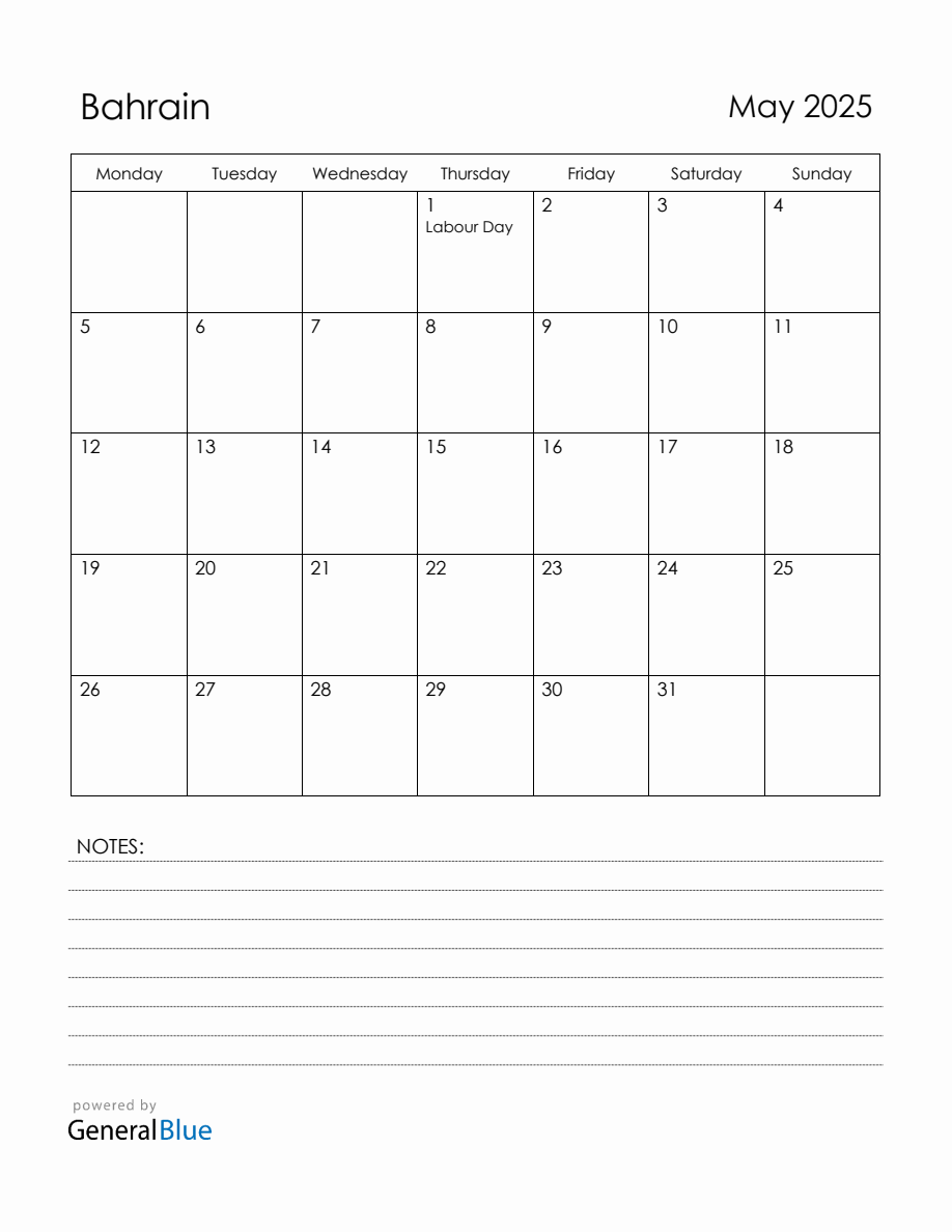 May 2025 Bahrain Calendar with Holidays