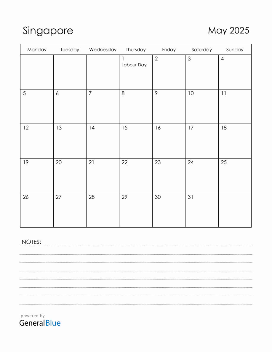 May 2025 Singapore Calendar with Holidays