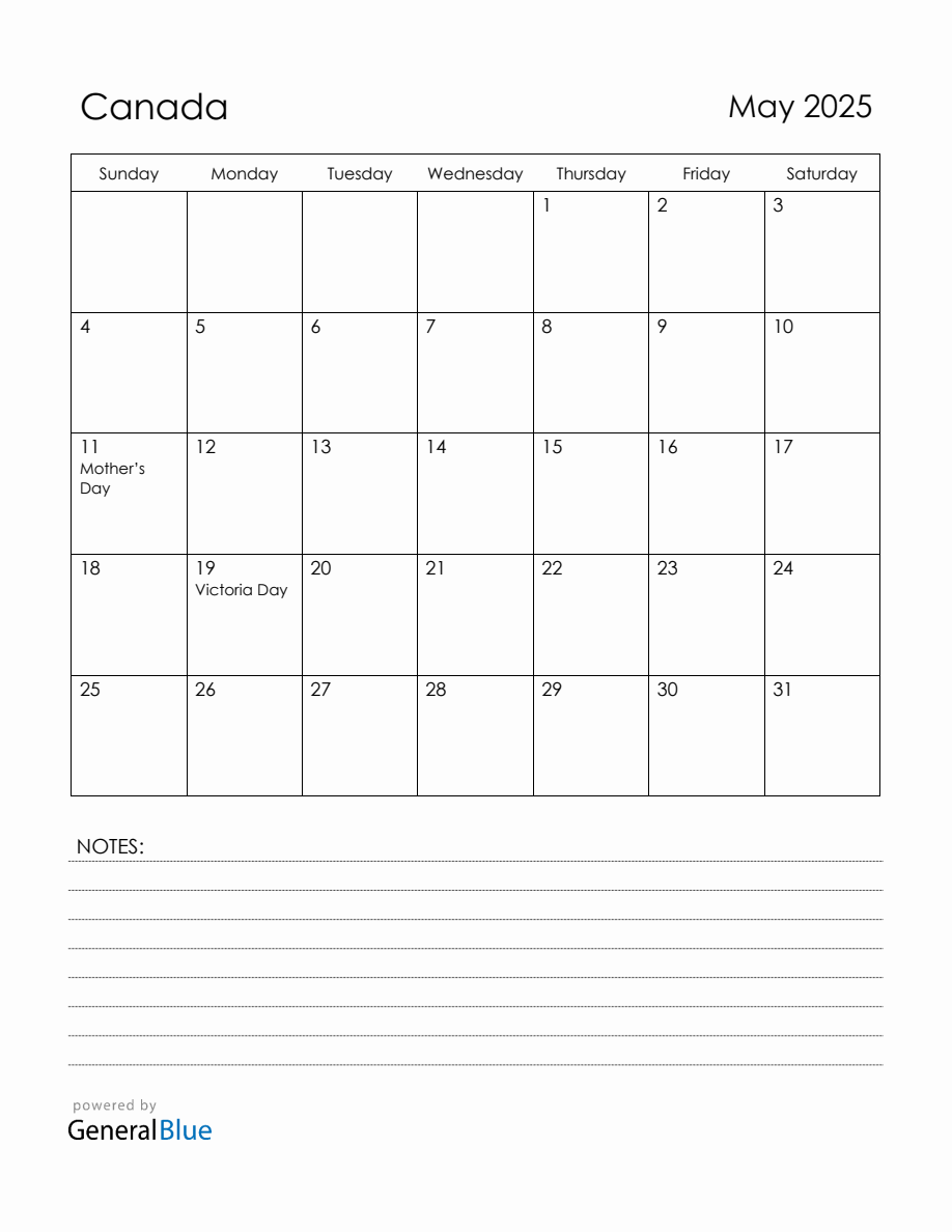 May 2025 Canada Calendar with Holidays