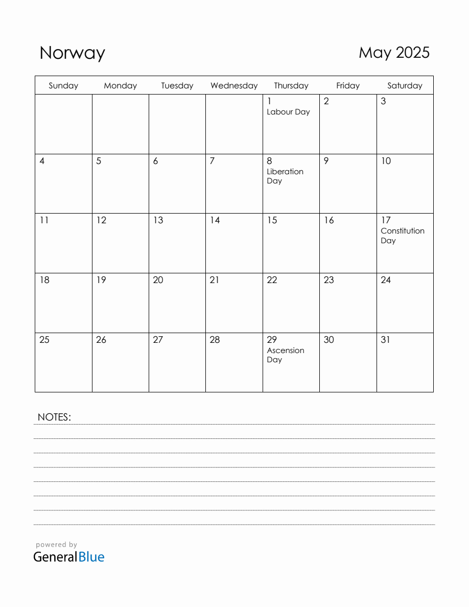 May 2025 Norway Calendar with Holidays