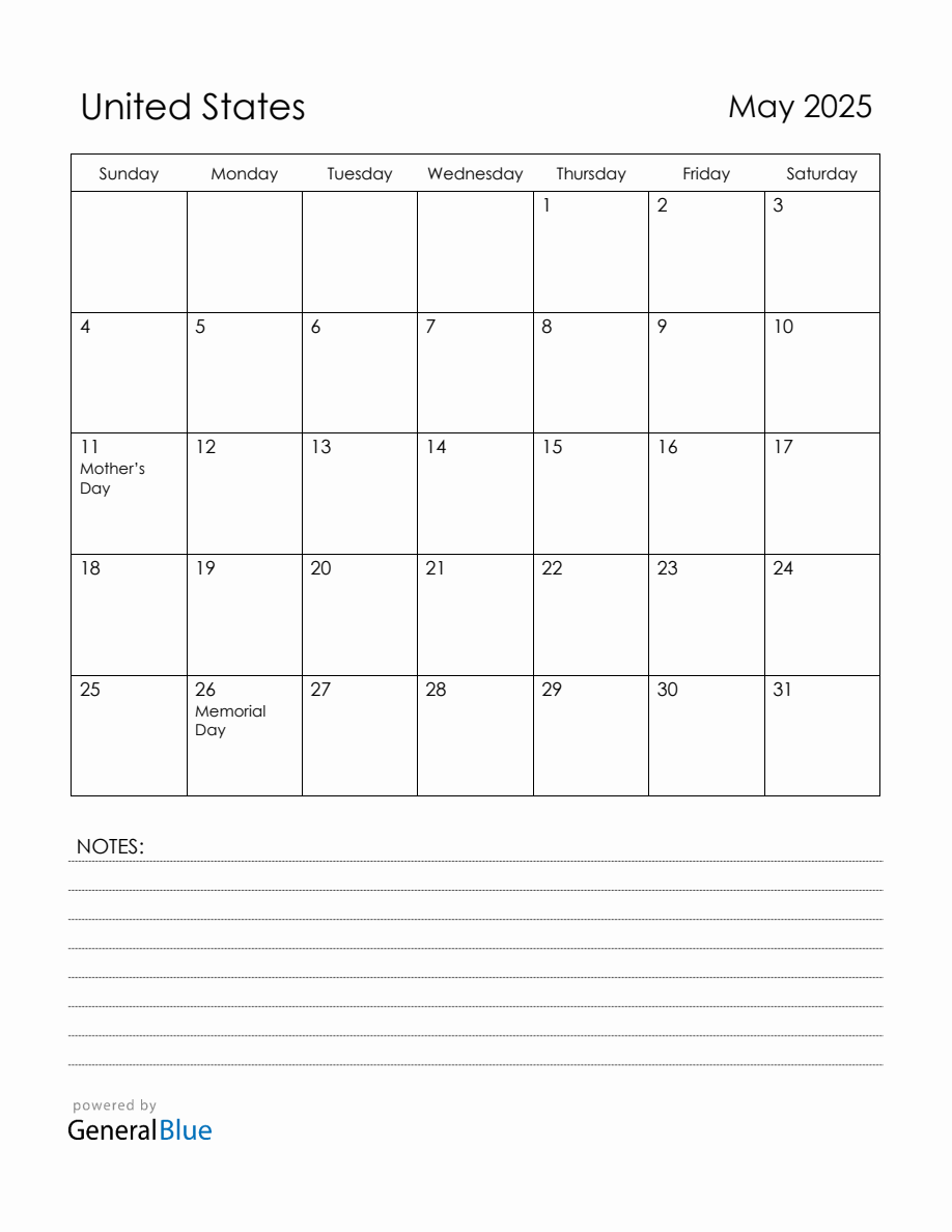 May 2025 United States Calendar with Holidays