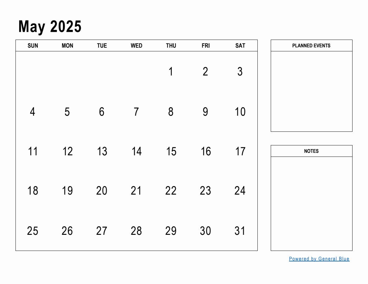 Free Calendar Template May 2025 Monthly