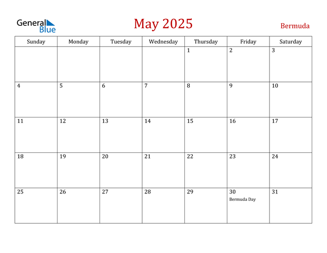 Bermuda May 2025 Calendar