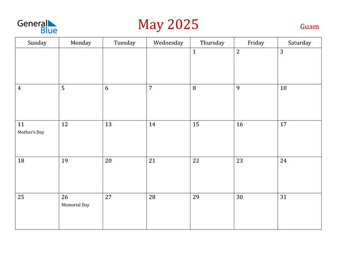 Guam May 2025 Calendar