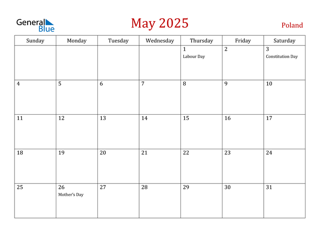 May 2025 Calendar with Poland Holidays