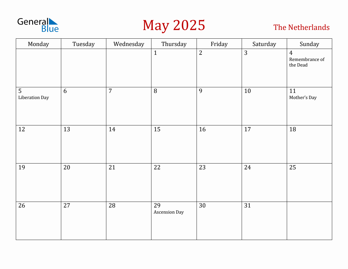 Calendar 2025 With Holidays Netherlands 