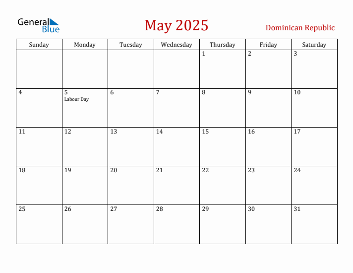 Dominican Republic May 2025 Calendar - Sunday Start