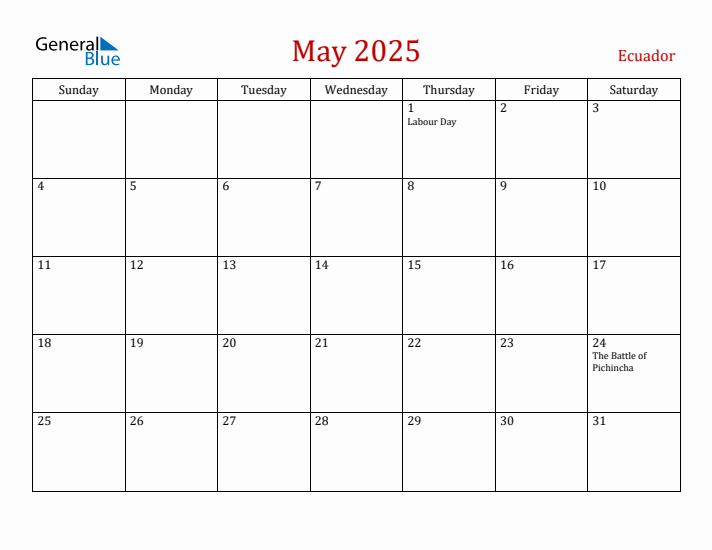 Ecuador May 2025 Calendar - Sunday Start