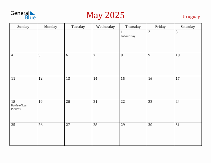 Uruguay May 2025 Calendar - Sunday Start