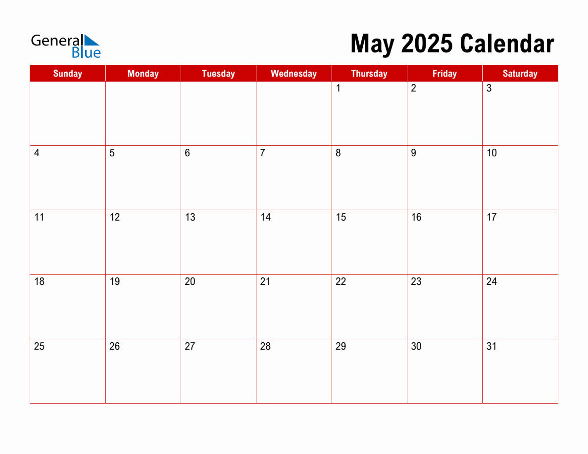 Basic Monthly Calendar May 2025