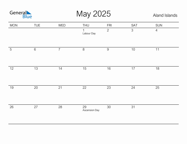 Printable May 2025 Calendar for Aland Islands