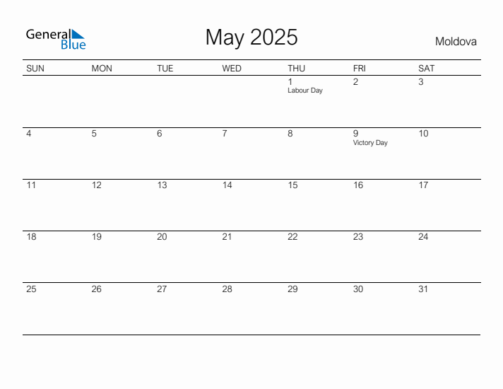 May 2025 Calendar with Moldova Holidays